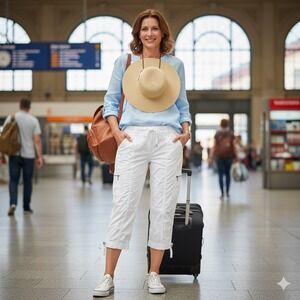 Chico's White Cropped Cargo Pants Women's Size 3, XL Pockets Ankle Streth Cotton